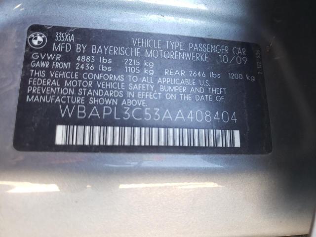 WBAPL3C53AA408404 - 2010 BMW 335 XI GRAY photo 10
