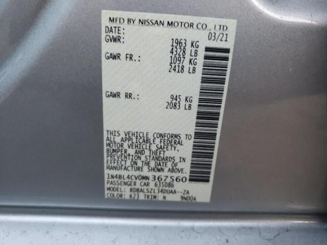 1N4BL4CV0MN367560 - 2021 NISSAN ALTIMA SR SILVER photo 10