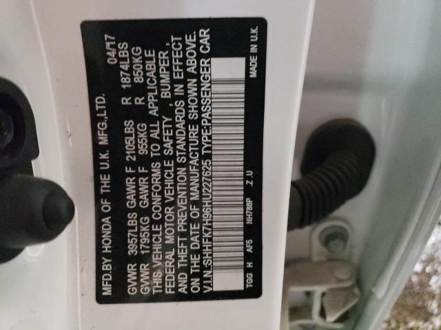 SHHFK7H96HU227625 - 2017 HONDA CIVIC SPOR WHITE photo 10
