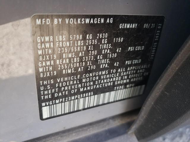 WVGTMPE23MP059685 - 2021 VOLKSWAGEN ID.4 PRO S ნაცრისფერი ფოტო 10