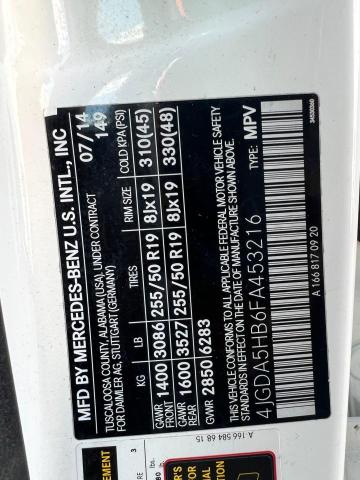 4JGDA5HB6FA453216 - 2015 MERCEDES-BENZ ML 350 4MA WHITE photo 10