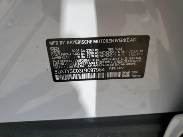 5UXTY3C03L9C97964 - 2020 BMW X3 SDRIVE3 WHITE photo 10