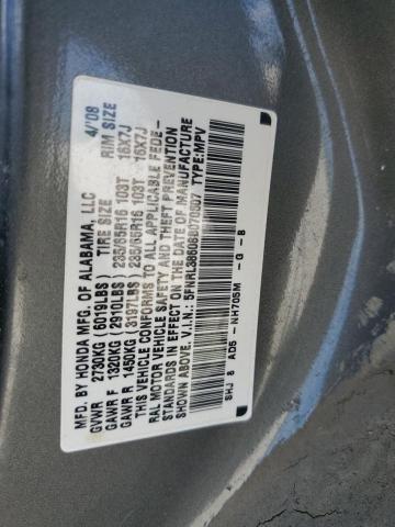 5FNRL38608B070507 - 2008 HONDA ODYSSEY EX GRAY photo 10