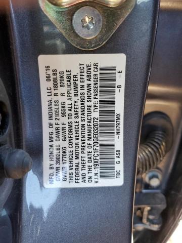 19XFC1F70GE032072 - 2016 HONDA CIVIC EXL 灰色 照片 10