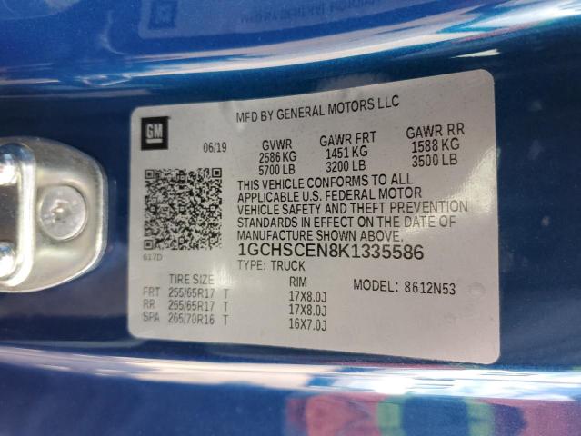 1GCHSCEN8K1335586 - 2019 CHEVROLET COLORADO L BLUE photo 10