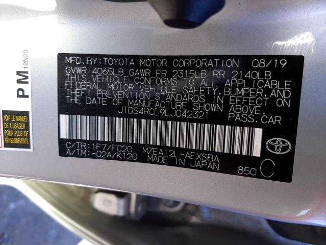 JTDS4RCE9LJ042321 - 2020 TOYOTA COROLLA SE SILVER photo 10