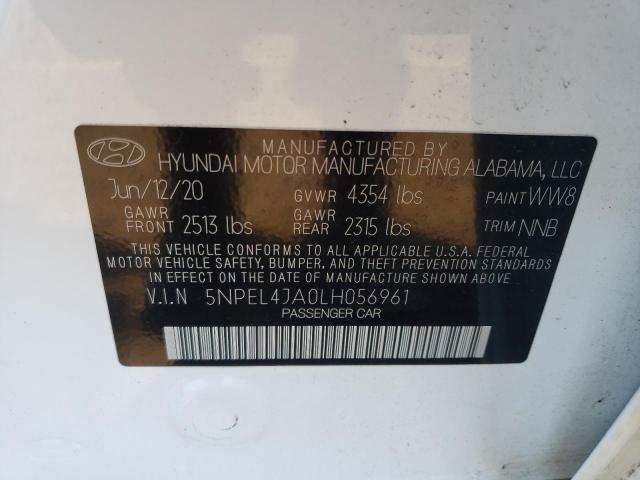 5NPEL4JA0LH056961 - 2020 HYUNDAI SONATA SEL WHITE photo 10