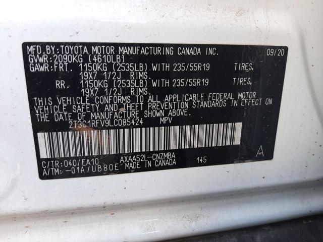 2T3C1RFV9LC085424 - 2020 TOYOTA RAV4 XLE P WHITE photo 10