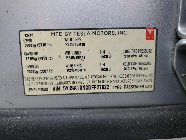 5YJSA1DN3DFP27822 - 2013 TESLA MODEL S SILVER photo 10