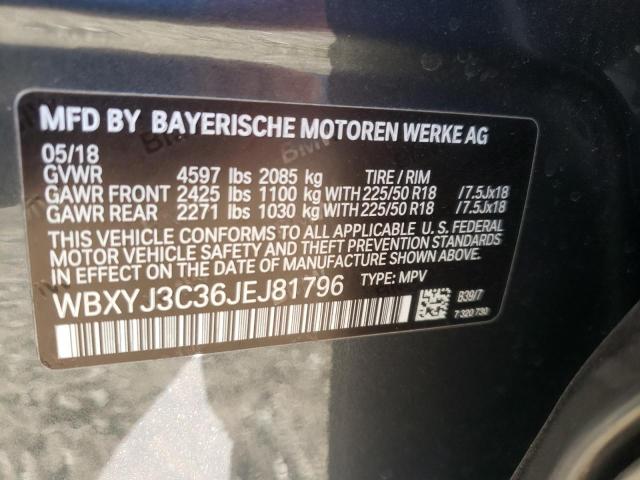 WBXYJ3C36JEJ81796 - 2018 BMW X2 SDRIVE2 GRAY photo 10