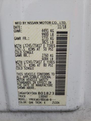 1N6AF0KY3KN801823 - 2019 NISSAN NV 2500 S WHITE photo 10