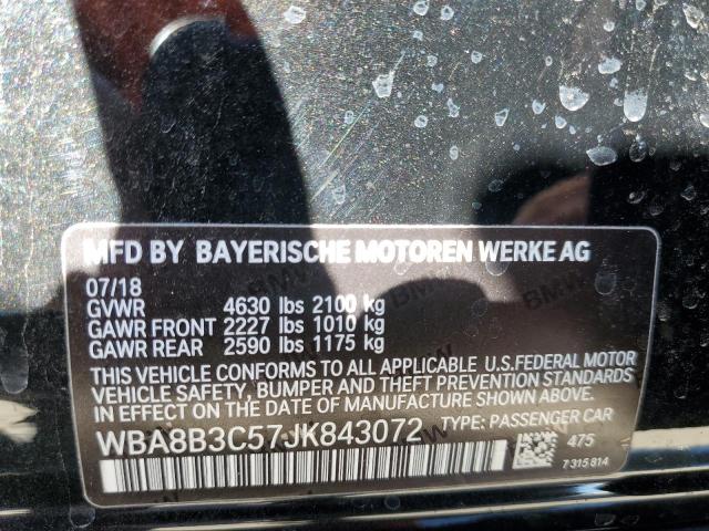 WBA8B3C57JK843072 - 2018 BMW 340 I BLACK photo 10