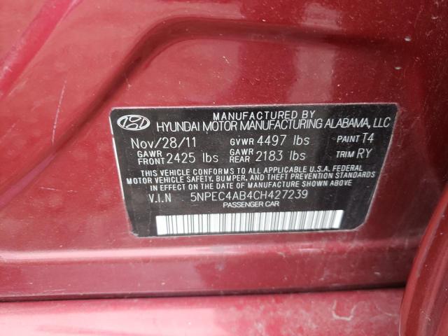 5NPEC4AB4CH427239 - 2012 HYUNDAI SONATA SE RED photo 10