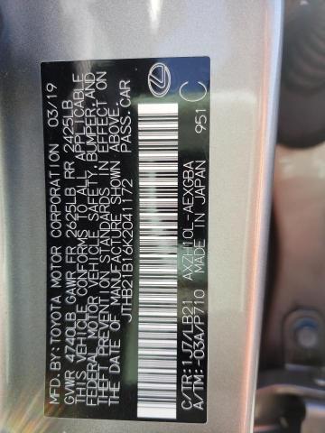 JTHB21B16K2041172 - 2019 LEXUS ES 300H SILVER photo 10