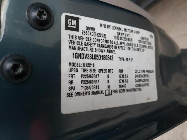 1GNDV33L05D180842 - 2005 CHEVROLET UPLANDER L 蓝色 照片 10