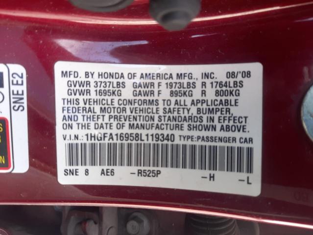 1HGFA16958L119340 - 2008 HONDA CIVIC EXL Qırmızı foto 10