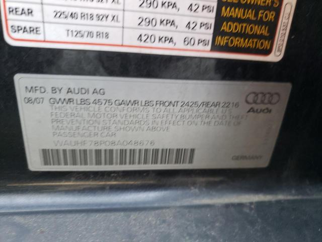 WAUHF78P08A048676 - 2008 AUDI A3 2.0 CHARCOAL photo 10