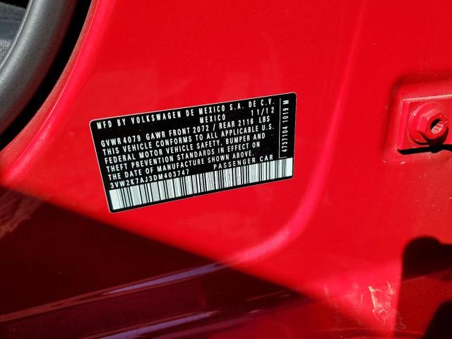 3VW2K7AJ3DM403747 - 2013 VOLKSWAGEN JETTA BASE RED photo 10
