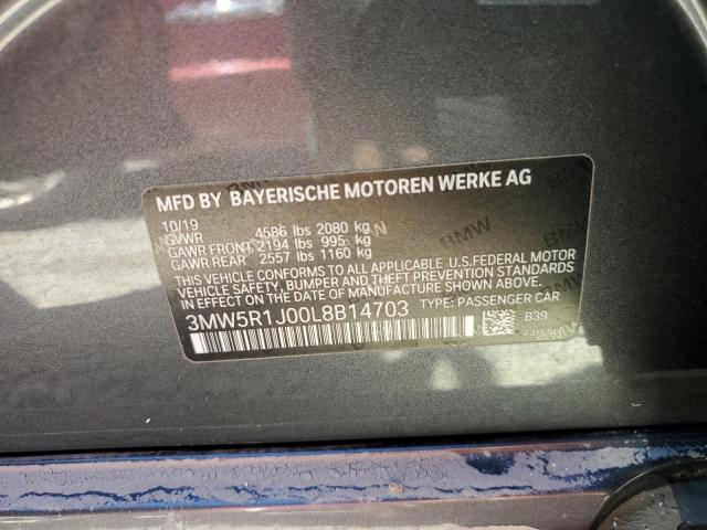 3MW5R1J00L8B14703 - 2020 BMW 330I GRAY photo 10