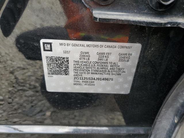 2G1125S34J9149675 - 2018 CHEVROLET IMPALA PRE შავი ფოტო 10