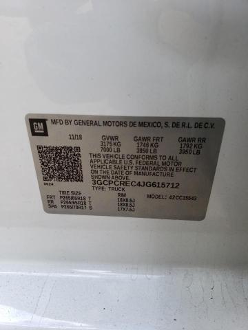 3GCPCREC4JG615712 - 2018 CHEVROLET SILVERADO WHITE photo 10