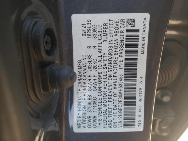 2HGFC2F80MH539456 - 2021 HONDA CIVIC SPOR 石墨色 照片 10