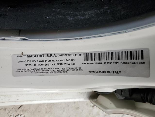 ZAM57YTA9K1325095 - 2019 MASERATI GHIBLI S WHITE photo 10