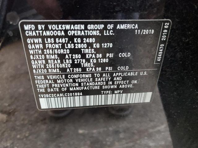 1V25C2CA9LC201894 - 2020 VOLKSWAGEN ATLAS CROS შავი ფოტო 10