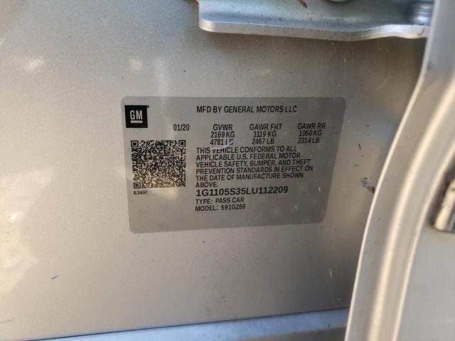1G1105S35LU112209 - 2020 CHEVROLET IMPALA PRE ვერცხლისფერი ფოტო 10