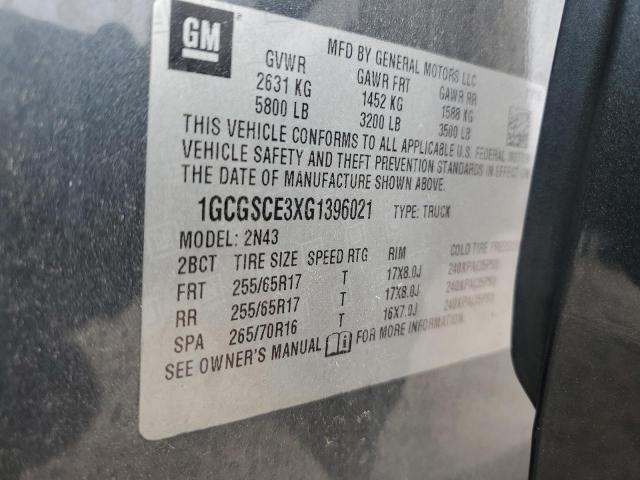 1GCGSCE3XG1396021 - 2016 CHEVROLET COLORADO L GRAY photo 10