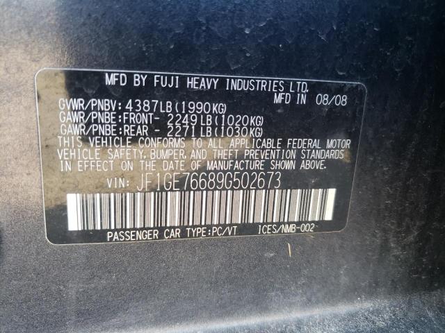 JF1GE76689G502673 - 2009 SUBARU IMPREZA WR GRAY photo 10