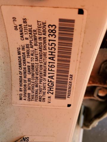 2HGFA1F61AH551383 - 2010 HONDA CIVIC LX-S Biały zdjęcie 10