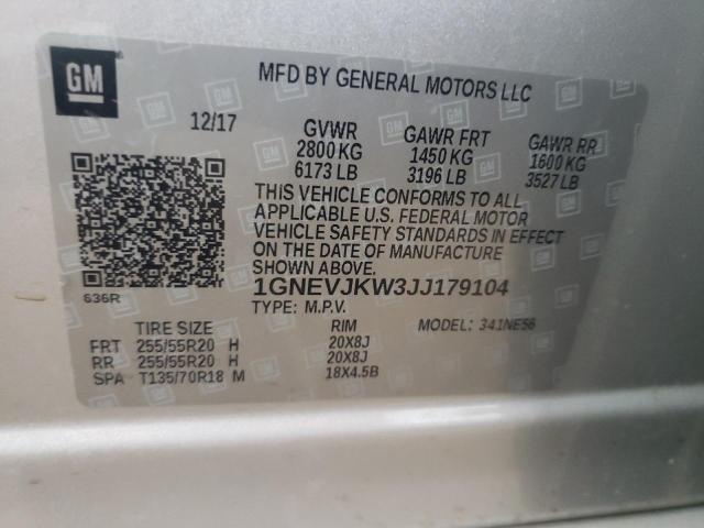 1GNEVJKW3JJ179104 - 2018 CHEVROLET TRAVERSE P SILVER photo 10