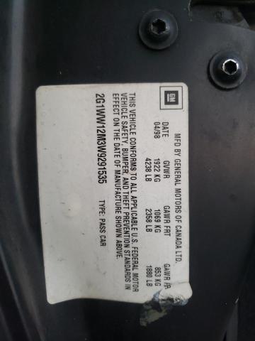 2G1WW12M3W9291535 - 1998 CHEVROLET MONTE CARL შავი ფოტო 10