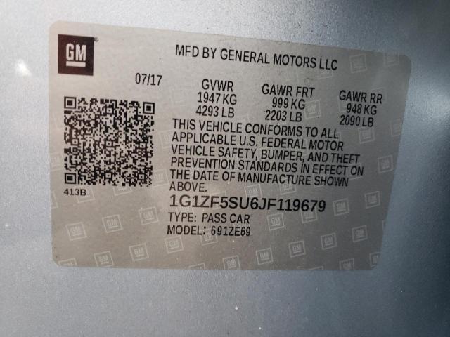 1G1ZF5SU6JF119679 - 2018 CHEVROLET MALIBU HYB BLUE photo 10