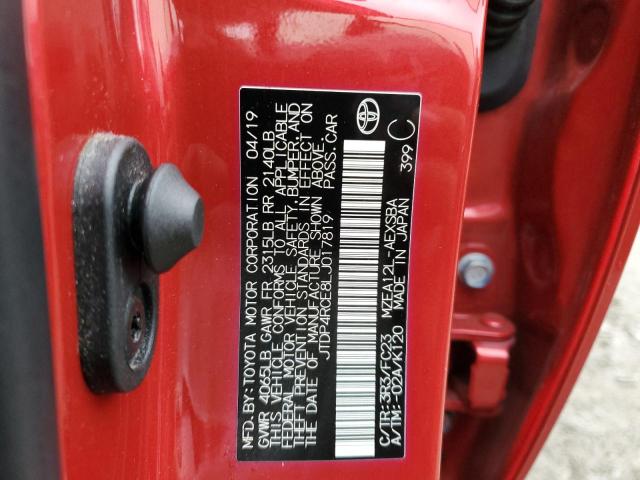 JTDP4RCE8LJ017819 - 2020 TOYOTA COROLLA SE RED photo 10