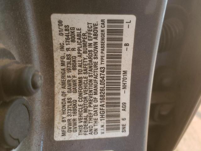 1HGFA16826L054743 - 2006 HONDA OTHER GRAY photo 10