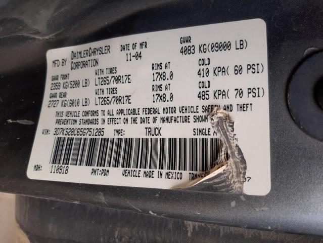 3D7KS28C65G751285 - 2005 DODGE RAM 2500 S GRAY photo 10