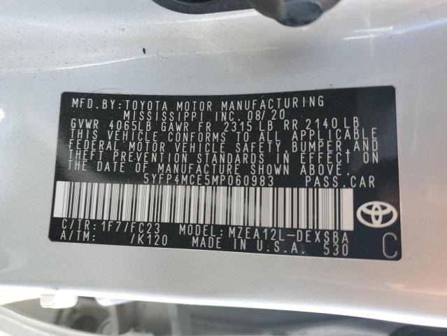 5YFP4MCE5MP060983 - 2021 TOYOTA COROLLA SE SILVER photo 10