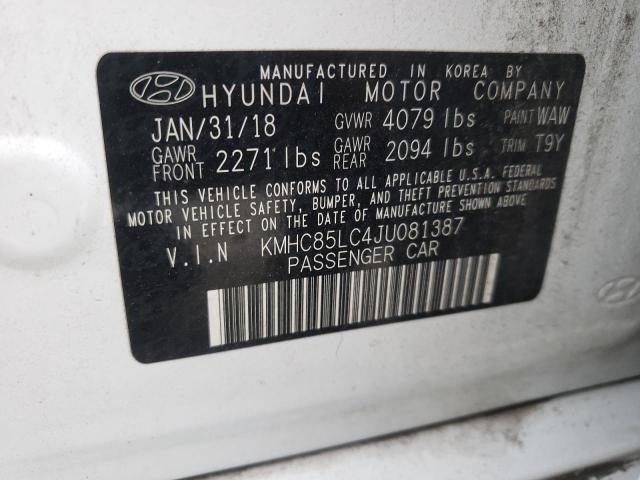 KMHC85LC4JU081387 - 2018 HYUNDAI IONIQ LIMI WHITE photo 10