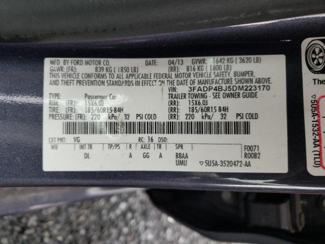 3FADP4BJ5DM223170 - 2013 FORD FIESTA SE GRAY photo 10