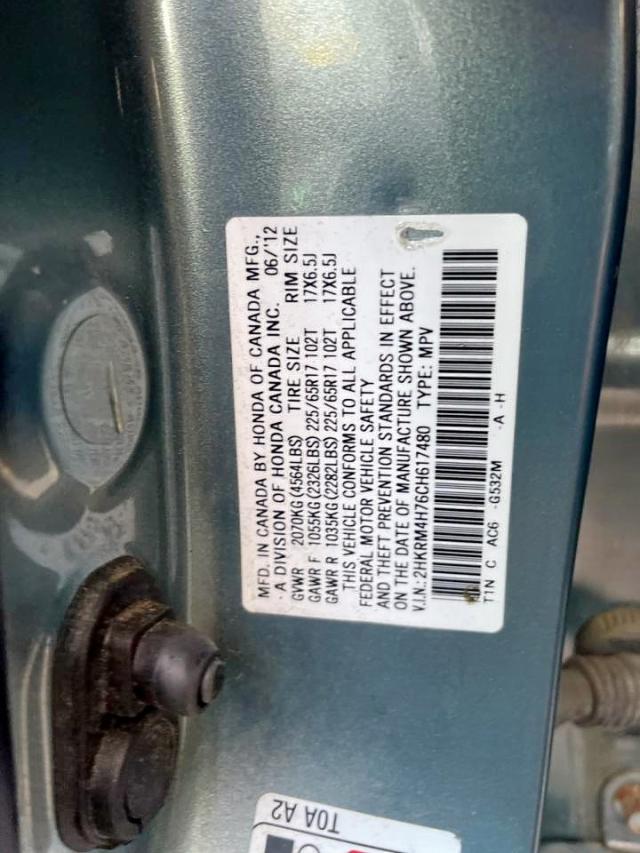 2HKRM4H76CH617480 - 2012 HONDA CR-V EXL TEAL photo 10