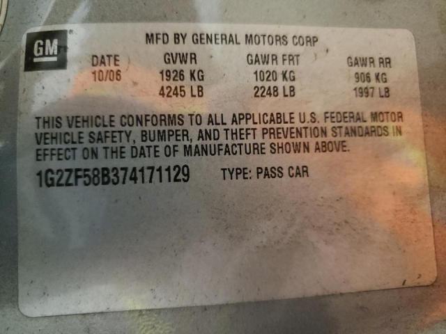 1G2ZF58B374171129 - 2007 PONTIAC G6 VALUE L TEAL photo 10