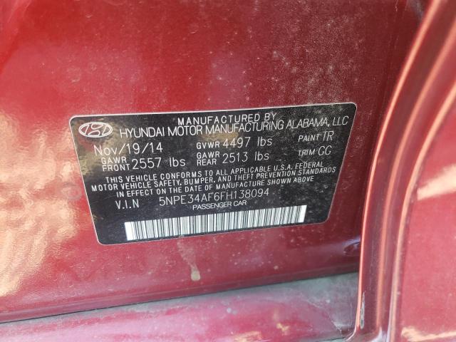 5NPE34AF6FH138094 - 2015 HYUNDAI SONATA SPO RED photo 10