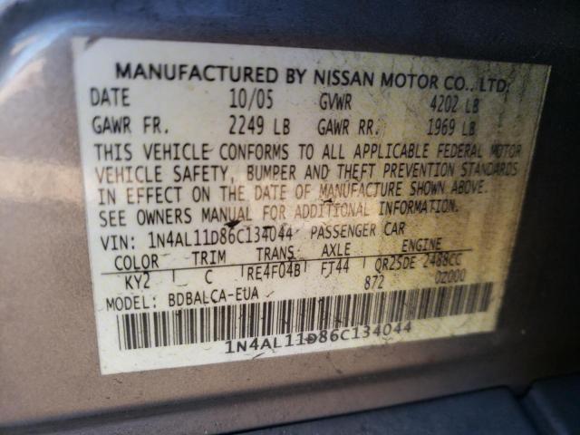 1N4AL11D86C134044 - 2006 NISSAN ALTIMA S GOLD photo 10