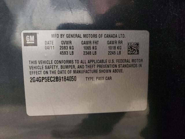 2G4GP5EC2B9184050 - 2011 BUICK REGAL CXL BLACK photo 10