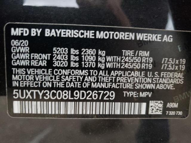 5UXTY3C08L9D26729 - 2020 BMW X3 SDRIVE3 BLACK photo 10