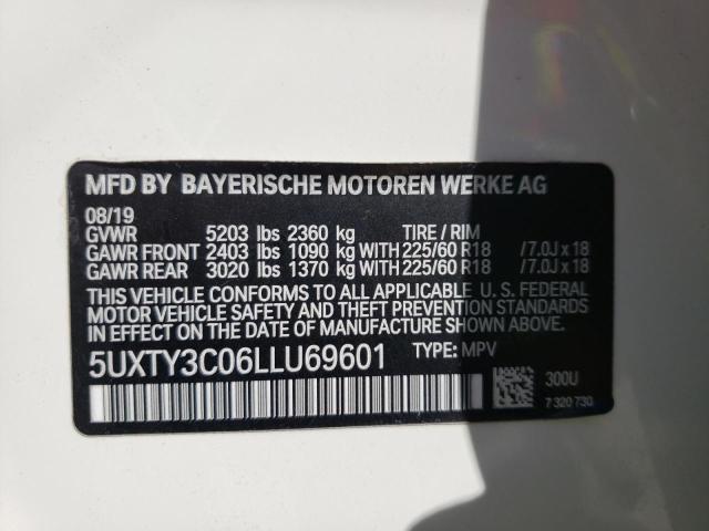 5UXTY3C06LLU69601 - 2020 BMW X3 SDRIVE3 WHITE photo 10