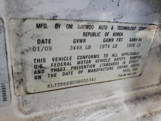 KL1TD66E09B655341 - 2009 CHEVROLET AVEO LS 白色 照片 10