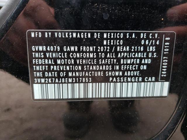 3VW2K7AJ8EM317853 - 2014 VOLKSWAGEN JETTA BASE BLACK photo 10